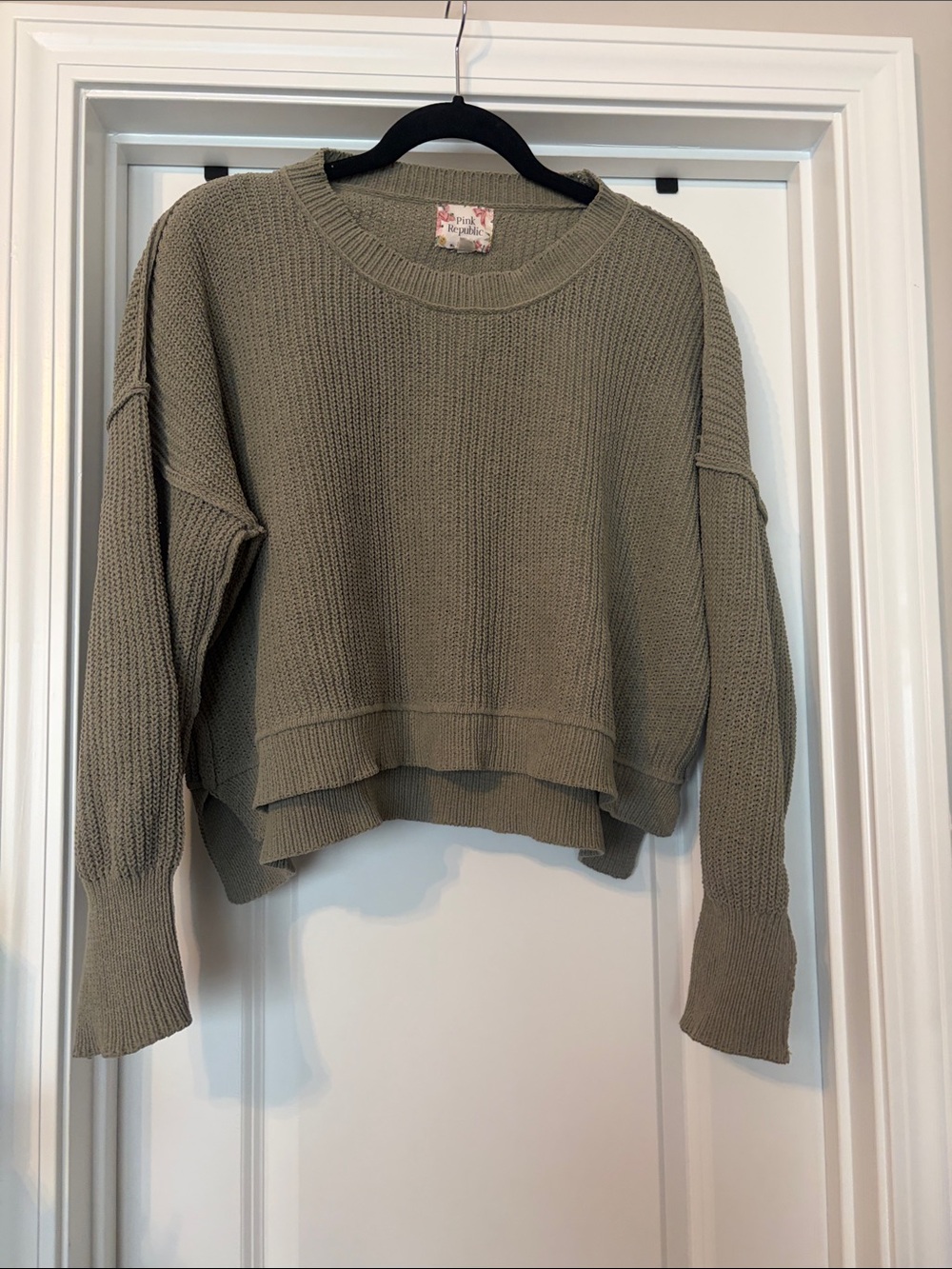 Pink Republic Olive Cropped Boxy Crewneck Sweater